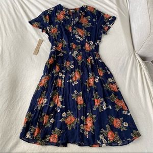 Brand New Reformation Navy Blue Floral Dress Size 6